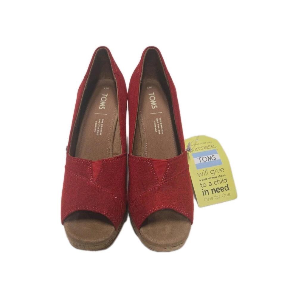 TOMS Womens size 7W Red Classic Espadrille Wedge Sandal